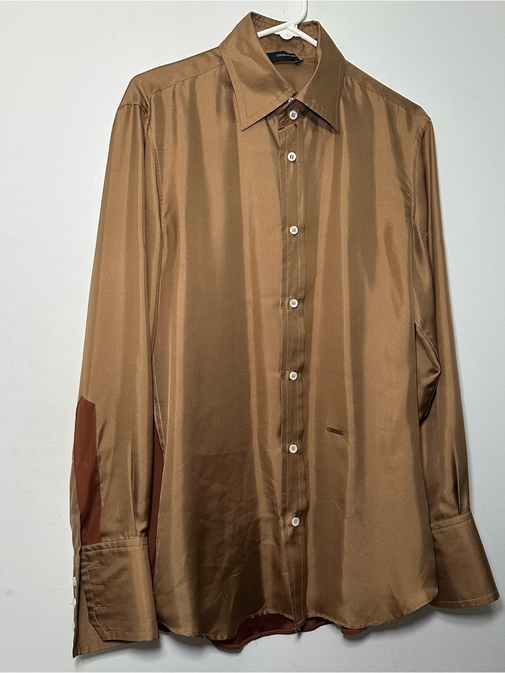 Dsquared2 Satin Feel Colorblock Button Front Shirt Men’s Size 50 Italy Bronze - Picture 4 of 16